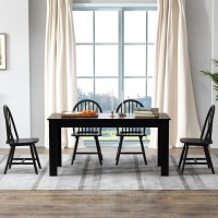 Giantex Dining Table Set For 5, Rectangular Wooden Dining Table & 4 Windsor Dining Chairs Set, 5 Pieces Modern Space-Saving Dinette Set For Dining Room, Kitchen, Black