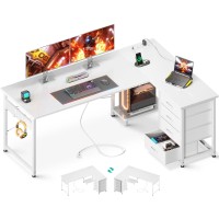 Aodk L Shaped Desk With 4 Tier Drawers 61 Reversible Gaming Desk With Power Outlets L Shaped Computer Desk With Usb Charging