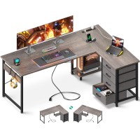 Aodk L Shaped Desk With 4 Tier Drawers 61 Reversible Gaming Desk With Power Outlets L Shaped Computer Desk With Usb Charging