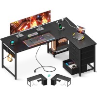 Aodk L Shaped Desk With 4 Tier Drawers 53 Reversible Gaming Desk With Power Outlets L Shaped Computer Desk With Usb Charging