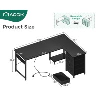 Aodk L Shaped Desk With 4 Tier Drawers 53 Reversible Gaming Desk With Power Outlets L Shaped Computer Desk With Usb Charging