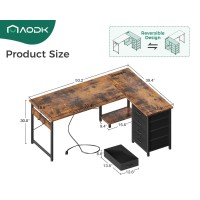 Aodk L Shaped Desk With 4 Tier Drawers, 53