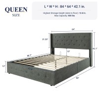 Allewie Queen Size Lift Up Storage Bed Button Tufted Wingback Headboard No Box Spring Needed Hydraulic Storage Dark Grey