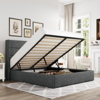 Allewie Queen Size Lift Up Storage Bed Modern Wingback Headboard No Box Spring Needed Hydraulic Storage Dark Grey