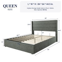 Allewie Queen Size Lift Up Storage Bed Modern Wingback Headboard No Box Spring Needed Hydraulic Storage Dark Grey