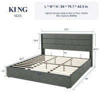 Allewie King Lift Up Storage Bed Modern Wingback Headboard Hydraulic Storage No Box Spring Needed Dark Grey