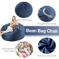 [Removable Outer Cover] Large Bean Bag Chair: 4 Ft Memory Foam Bean Bag Chairs For Adults/Kids Bean Bag Chair With Filler Included Soft Faux Fur Fabric Machine Wash Navy 4 Foot