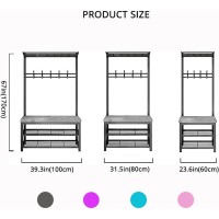 Yiyhfkm Hall Tree With Bench And Shoe Storage, Coat Rack With Top Shelf, With Hooks, 4-In-1 Design, Entryway Storage Organizer For Hallway Bedroom Apartment, Metal Frame, Pu Seat Cushion,Gray/Black