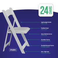Simplex Furniture Modern White Resin Foldable Chair - 24 Pack, Stackable, Lightweight, Indoor/Outdoor, Rental Grade - Folding Chairs with Padded Seats