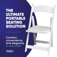 Simplex Furniture Modern White Resin Foldable Chair - 24 Pack, Stackable, Lightweight, Indoor/Outdoor, Rental Grade - Folding Chairs with Padded Seats