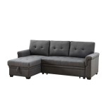 Lilola Home Destiny Light Gray Linen Reversible Sleeper Sectional Sofa With Storage Chaise Dark Grey