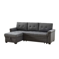 Lilola Home Destiny Light Gray Linen Reversible Sleeper Sectional Sofa With Storage Chaise Dark Grey