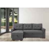 Lilola Home Destiny Light Gray Linen Reversible Sleeper Sectional Sofa With Storage Chaise Dark Grey