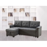 Lilola Home Destiny Light Gray Linen Reversible Sleeper Sectional Sofa With Storage Chaise Dark Grey