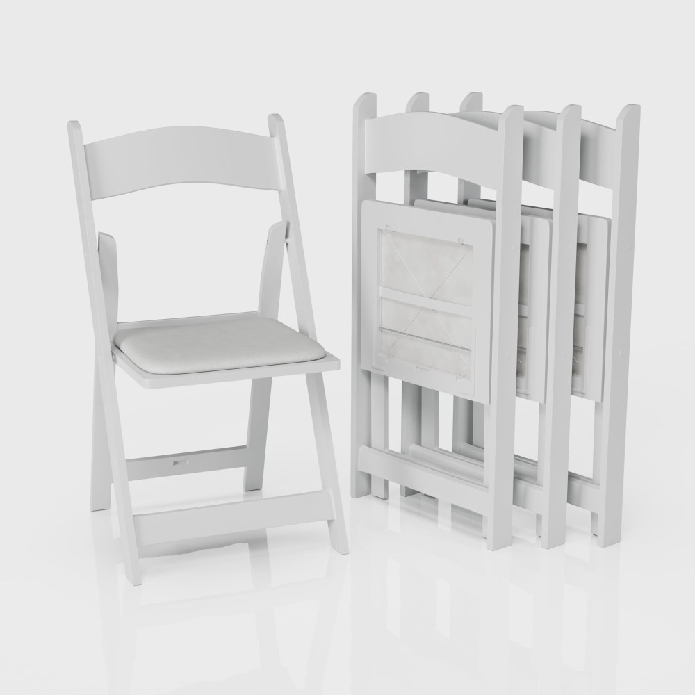 4 White Resin Stackable Folding Chairs - Comfortable White Foldable Chair - Folding Chairs With Padded Seats - Indoor/Outdoor Folding Chairs For Events - Lightweight Foldable Chairs (4 Pack)