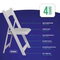 4 White Resin Stackable Folding Chairs - Comfortable White Foldable Chair - Folding Chairs With Padded Seats - Indoor/Outdoor Folding Chairs For Events - Lightweight Foldable Chairs (4 Pack)