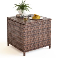 Udpatio Outdoor Wicker Side Table With Storage Patio Rattan End Table Small Resin Square Container Coffee Table Backyard Pool Fo