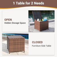 Udpatio Outdoor Wicker Side Table With Storage Patio Rattan End Table Small Resin Square Container Coffee Table Backyard Pool Fo