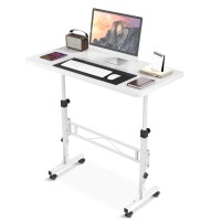 Small Standing Desk Adjustable Height Mobile Stand Up Desk With Wheels 32 Inch Portable Rolling Desk Small Computer Desk Port