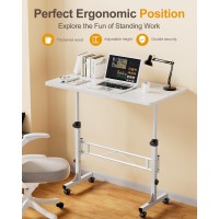 Small Standing Desk Adjustable Height Mobile Stand Up Desk With Wheels 32 Inch Portable Rolling Desk Small Computer Desk Port