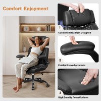 Bestglory Office Chair Flip Up Arms, Executive Leather Office Chair Ergonomic Desk Chair With Lumbar Support, Adjustable Headrest, Computer Chair Home Office Desk Chair With Rocking Function
