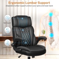 Bestglory Office Chair Flip Up Arms, Executive Leather Office Chair Ergonomic Desk Chair With Lumbar Support, Adjustable Headrest, Computer Chair Home Office Desk Chair With Rocking Function