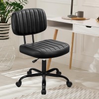 Dumos Armless Home Office Desk Chair Ergonomic With Low Back Lumbar Support, Height Adjustable Pu Leather Computer Task With 360 Swivel Rolling Wheels, For Small Space, Black