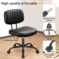 Dumos Armless Home Office Desk Chair Ergonomic With Low Back Lumbar Support, Height Adjustable Pu Leather Computer Task With 360 Swivel Rolling Wheels, For Small Space, Black