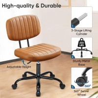 Dumos Armless Home Office Desk Chair Ergonomic With Low Back Lumbar Support, Height Adjustable Pu Leather Computer Task With 360 Swivel Rolling Wheels, For Small Space, Brown