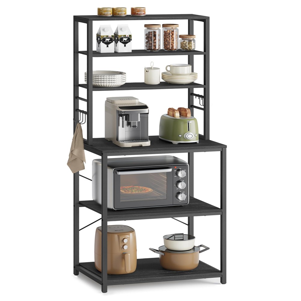 Vasagle Coffee Bar Bakers Rack For Kitchen With Storage 6Tier Kitchen Shelves With 6 Hooks Microwave Stand Industrial 157