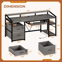 Sedeta 63 Computer Desk Office Desk With Lockable Drawers For Legalletter File Gaming Desk With Led Lights Power Outlet