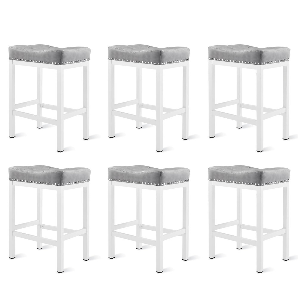 Lue Bona Counter Height Bar Stools 24 Inch Saddle Backless Bar Stools Set Of 6 For Kitchen Counter Faux Leather Counter Stools