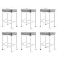 Lue Bona Counter Height Bar Stools 24 Inch Saddle Backless Bar Stools Set Of 6 For Kitchen Counter Faux Leather Counter Stools