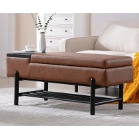 Cimota Entryway Storage Bench For Bedroom Leather End Of Bed Ottoman Bench With Metal Shoe Storage/Wood Coffee Table For Living Room//Hallway/Under Window, 45 Inches, Pu Brown