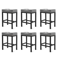 Lue Bona Counter Height Bar Stools 24 Inch Saddle Backless Bar Stools Set Of 6 For Kitchen Counter Faux Leather Counter Stools