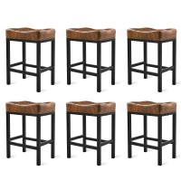 Lue Bona Counter Height Bar Stools 24 Inch Saddle Backless Bar Stools Set Of 6 For Kitchen Counter Faux Leather Counter Stools