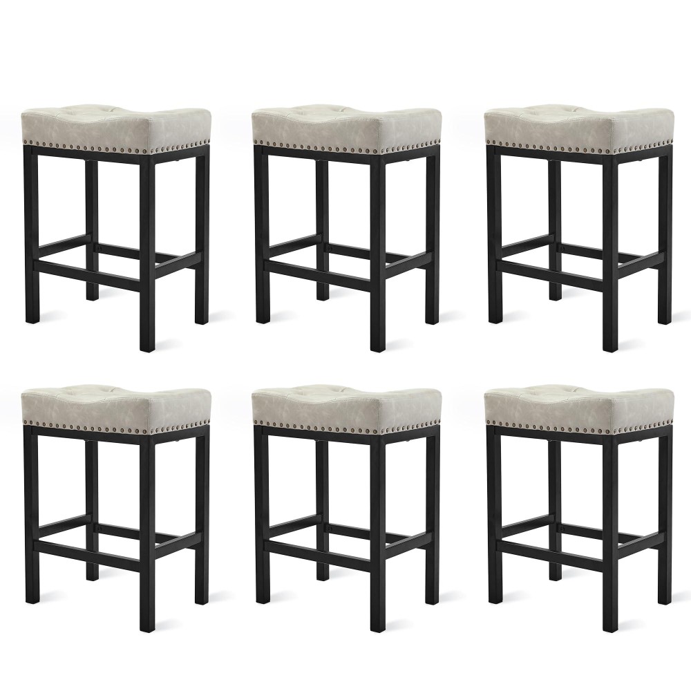 Lue Bona Counter Height Bar Stools 24 Inch Saddle Backless Bar Stools Set Of 6 For Kitchen Counter Faux Leather Counter Stools