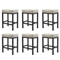 Lue Bona Counter Height Bar Stools 24 Inch Saddle Backless Bar Stools Set Of 6 For Kitchen Counter Faux Leather Counter Stools