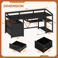 Sedeta 63 Computer Desk Office Desk With Lockable Drawers For Legalletter File Gaming Desk With Led Lights Power Outlet