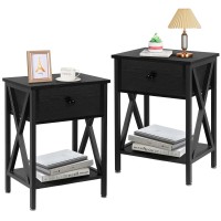 Vecelo Nightstands Set Of 2 Modern Bedside End Tables Night Stands With Drawer And Storage Shelf For Living Room Bedroom Indu