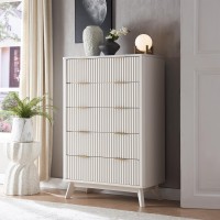 T4Tream Fluted 5 Drawers Dresser 48 Tall Modern Chest Of Drawers With Faux Marble Top Curved Profile Design Wood Drawer Org