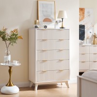 T4Tream Fluted 5 Drawers Dresser 48 Tall Modern Chest Of Drawers With Faux Marble Top Curved Profile Design Wood Drawer Org