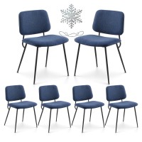 Colamy Modern Upholstered Fabric Dining Room Accent Diner Stylish Kitchen Chairs With Solid Metal Legs Set Of 6 Blue