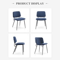 Colamy Modern Upholstered Fabric Dining Room Accent Diner Stylish Kitchen Chairs With Solid Metal Legs Set Of 4 Blue