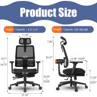 Newtral Magich Ergonomic Office Chair, Home Office Desk Chairs With Footrest, Reclining High Back Mesh Chair With Auto-Following Back Support, 4D Armrest Mesh Recliner Chair, Black With Wheels