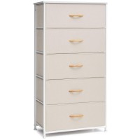 Crestlive Products Vertical Dresser Storage Tower Sturdy Steel Frame Wood Top Easy Pull Fabric Bins Wide Organizer Unit Fo