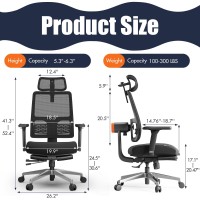 Newtral Magich Ergonomic Office Chair, Home Office Desk Chairs With Footrest, High Back Computer Chair With Auto-Following Back Support, Fully Neck Support, 4D Armrest Mesh Recliner Chair, Black