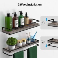 Meangood Floating Shelves Wall Mounted Set Of 2 Rustic Wood Wall Storage Shelves For Bedroom Living Room Bathroom Kitchen Pine