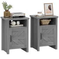 Yeshomy Farmhouse Modern Nightstand With Shelf And Barn Door Set Of 2 For Bedroom White