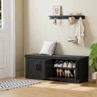 Homsho 2Tier Storage Bench Shoe Bench With Padded Seat Cushion Entryway Bench With 2 Barn Doors Adjustable Shelf 138 D X